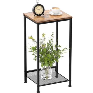 Imagem de Lifenite Mesa de canto de 2 andares, mesa lateral alta, mesa de cabeceira com 1 prateleira plana ou inclinada, mesa de cabeceira pequena para espaços pequenos, sala de estar, quarto, sofá, corredor