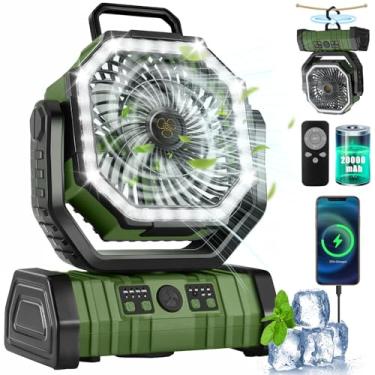 Imagem de Ventilador de acampamento recarregável, ventilador externo portátil F6 20000mAh com lanterna LED, alimentado por bateria sem fio, gancho suspenso de 360°, ventilador de mesa de 4 velocidades para