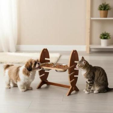Imagem de Comedouro Pet Elevado Duplo com Ajuste de Altura Resistente - BT WOOD,