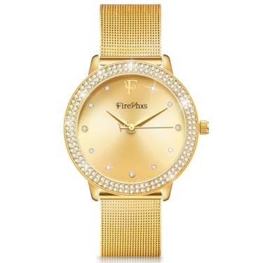 Imagem de Afcrho Relógios femininos - Relógio analógico de cristal de aço inoxidável - ouro