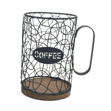 Imagem de MotiveTech Organizador de Cápsulas de Café em Ferro com Base de Madeira, Cesto para Armazenamento de Cápsulas de Café, Recipiente para Hotel e Casa, Preto, Sem Tampa