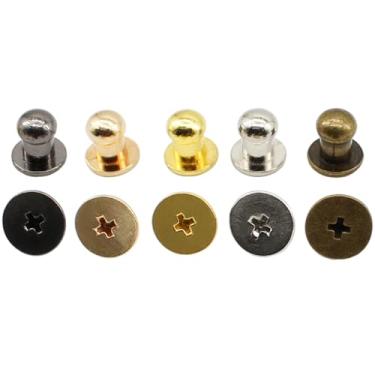 Imagem de Lamvbls 50 conjuntos 5 cores Chicago 5 mm cabeça redonda botão Phillips parafuso parafuso rebite couro rebites cinto artesanato