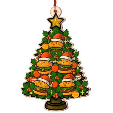 Imagem de Enfeite de hambúrguer, enfeite de hambúrguer de madeira e acrílico de camada dupla para árvore de Natal, decoração de árvore de Natal, presente para amantes de hambúrguer, mestre de churrasqueira