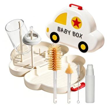 Imagem de Conjunto de escovas 7 em 1 para mamadeira com bicos de silicone e escovas de palha, dispensador de sabonete, prateleira de secagem dobrável, estojo portátil – para casa e viagens