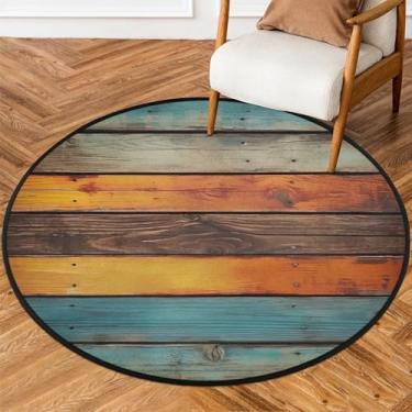 Imagem de Tapete redondo de 1,8 m à beira-mar, retrô, de madeira, macio, antiderrapante, lavável, tapete circular para quarto, berçário, sala de estar, cozinha, banheiro, entrada, decoração de casa