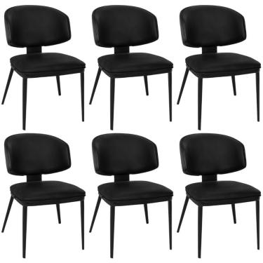 Imagem de Kit 6 Cadeiras De Jantar Estofada Siena Design Italiano Encosto Flutuante Com Espuma De Alta Densidade - Preto