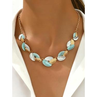 Imagem de Colar com pingente de declaração, 2 cores preto, ouro e verde dourado para mulheres, joias ousadas para uso diário, One Size, Metal, Sem Pedra Preciosa