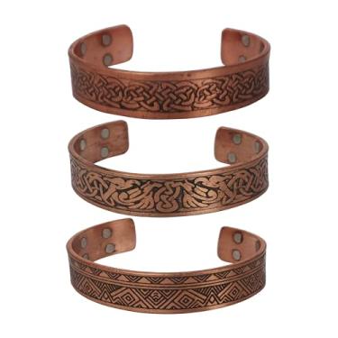 Imagem de Touchstone Pulseiras de cobre | presente para homens e mulheres |joias reais ajustáveis 100% sólidas puras | conjunto de pulseiras artesanais | pulseiras tibetanas trançadas de corda. Conjunto de 3