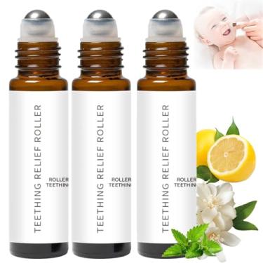 Imagem de 3 peças de rolo de dentição totalmente natural para bebês, rolo de dentição de velaria, rolo de óleo para dentição de bebê, rolo de alívio natural de velaria, óleo de rolo de dentição de mil rosas