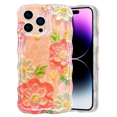 Imagem de EYZUTAK Capa para iPhone 16e, pintura a óleo retrô colorida flor padrão brilhante a laser fofo encaracolado borda ondulada requintada capa protetora de TPU elegante durável para meninas mulheres
