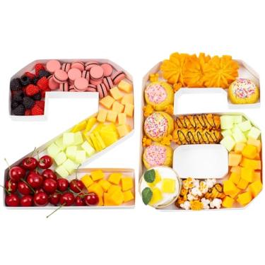 Imagem de Número de papelão para charcutaria, número de charcutaria preenchível de 25,4 cm, caixa com número 26 para charcutaria, bandeja de letras machê de papel branco para alimentos, doces, chocolate