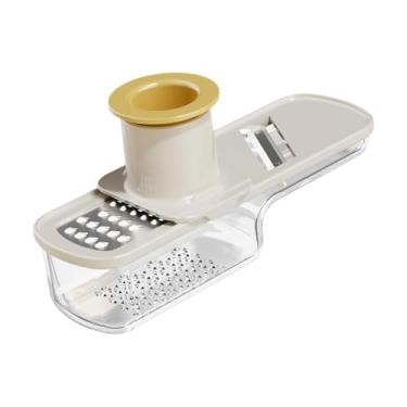 Imagem de Bothyi Ralador de gengibre e alho e gengibre e alho para cozinhar com recipiente, fatiador multiuso, ferramenta de cozinha manual de fácil aderência para assar, bege e branco