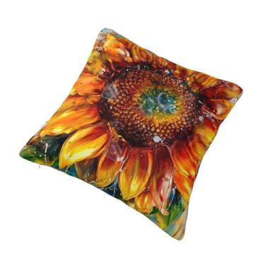 Imagem de Almofada quadrada decorativa estampada de girassol - Design reversível, zíper oculto, poliéster macio para sofá, cama e carro - Hipoalergênico 51 x 50 cm