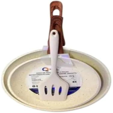 Imagem de Frigideiras, antiaderente, resistentes, para cozinhar ovos, massas, e outros, bege, dupla, incrivel