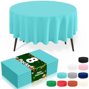 Imagem de misaya 8 pacotes de toalhas de mesa descartáveis de plástico, toalha de mesa redonda impermeável de 213 cm, à prova de vazamento e capas de mesa decorativas resistentes para piquenique, festa e