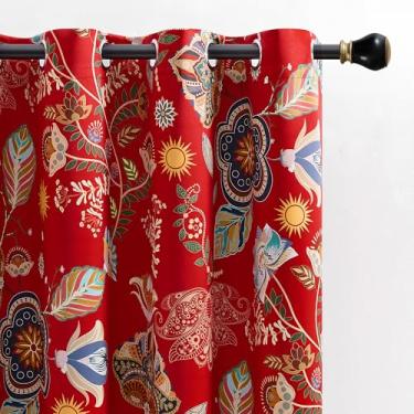 Imagem de XiDi Cortinas florais vintage 228 cm de comprimento para quarto, sala de estar, cortinas blackout estampadas, 2 painéis, cortinas de luxo com isolamento térmico, design estampado de folhas botânicas