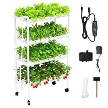 Imagem de MQHUAYU Branco de cultivo hidropônico, 108 furos de plantio, sistema de circulação de água, kit de jardim interno e externo com temporizador e bomba (86 x 157 x 38 cm em 108 furos)