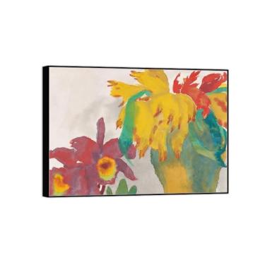 Imagem de BMZFYBS Pintura de arte de parede de flores - imagem de decoração vintage - natureza morta floral - impressões em tela de moldura preta para sala de estar 50 x 70 cm 20 x 27 pol