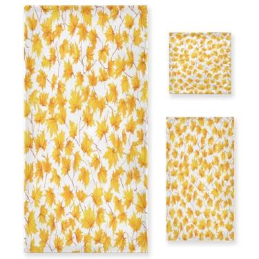 Imagem de Wassud Conjunto de 3 toalhas de banho com folhas de bordo amarelo, toalhas super macias e absorventes para banheiro, toalhas de banho de secagem rápida, toalha de banho para academia, spa, hotel