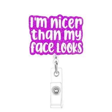 Imagem de I'm Nicer Than My Face Looks Carretel de crachá retrátil engraçado suporte de crachá clipe retrátil clipes de crachá de enfermagem para enfermeiras clipes de crachá de enfermagem RN LPN CNA suporte de