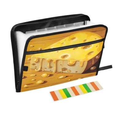 Imagem de Wassud Cheese Organizador de arquivos sanfonado com 13 bolsos com abas e adesivos, organizador de pastas de documentos de recibo de papel tamanho carta A4 para viagens de escritório