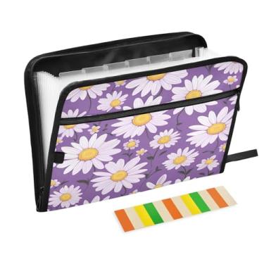 Imagem de Wassud Margarida roxa com 13 bolsos, organizador de arquivos sanfonados, pastas expansíveis com abas e adesivos, organizador de pastas de documentos de recibo de papel tamanho carta A4 para viagens de