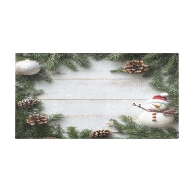 Imagem de Burbuja Tapete de corredor, planta de Natal, boneco de neve, madeira, pelúcia, antiderrapante, tapete de borracha para corredor, quarto, sala de estar, decoração de entrada, lavável na máquina, 51 x