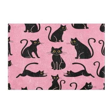 Imagem de Burbuja Tapete de banho de gato preto, tapete de banheiro absorvente extra macio com suporte antiderrapante para banheiro, banheira, chuveiro, 41 x 61 cm