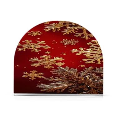 Imagem de xigua Suporte de guardanapo de flocos de neve dourado de Natal com fundo vermelho para mesas - Porta-guardanapos para cozinha, porta-guardanapos de mesa, porta-guardanapos de coquetel
