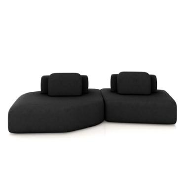 Imagem de Sofá Ilha Dakota 2 Módulos 310cm Encostos Almofadas Soltas Veludo Preto G33 - Gran Belo