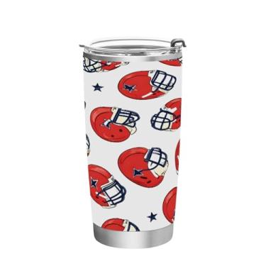 Imagem de STAYTOP Copo de aço inoxidável de capacete de futebol de 590 ml, copo de café isolado com tampa e canudo, caneca de café de viagem de parede dupla para bebidas quentes e frias