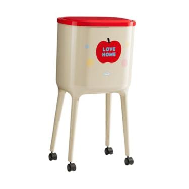 Imagem de Ｂｅｓｇａ Lixeira com Rodas, Balde para Papel, Cesto de Lixo, Grande Capacidade, Minimalista, 16L, para Cômoda, Cozinha, Escritório e Casa, Branco Vermelho