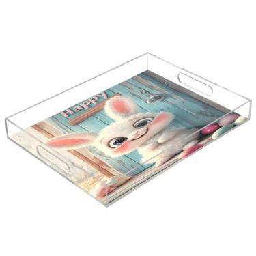 Imagem de STAYTOP Linda bandeja de acrílico para servir coelhinho da Páscoa, 15,7 x 11,20 cm, à prova de derramamento, organizador de bancada para café da manhã, chá, comida, maquiagem