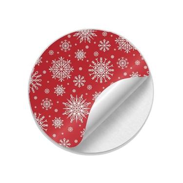 Imagem de Adesivos Redondos Natalinos 25 Unidades Estampa Flocos de Neve Vermelho - Tamanho 50x50cm