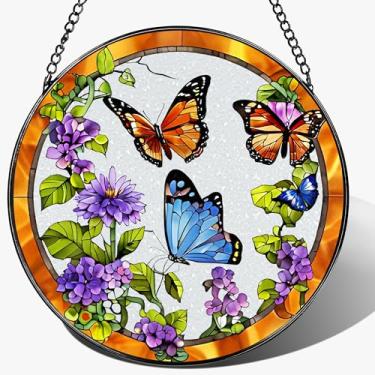 Imagem de Vitral para pendurar na janela, coletores de sol de 20 cm, captadores de sol de borboleta para portas de janelas, decoração de casa e Natal, festival, dia das mães, aniversário, presentes para