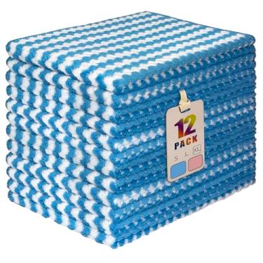 Imagem de AIWIWH Toalhas de prato, panos de limpeza de microfibra de veludo coral, super absorventes e de secagem rápida, panos de prato reutilizáveis sem fiapos para cozinha, lavar pratos (12, X azul grande)