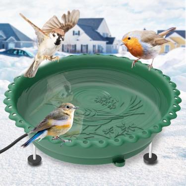 Imagem de Ouinis Banheira aquecida para pássaros para fora do inverno, banho de pássaros aquecido de 100 W controlado termostaticamente com parafusos de extensão de metal, banho de pássaro aquecido a água para