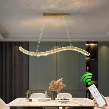 Imagem de Luminária pendente LED moderna de cristal, 58W, com controle remoto, para mesa de jantar, com altura ajustável, estilo nórdico, ideal para sala de estar e cozinha.