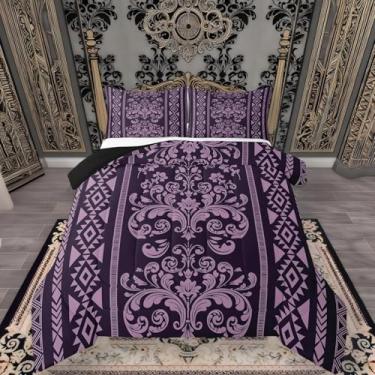Imagem de ArtfulHome Jogo de cama King com decoração vitoriana, lilás, damasco, geométrico, asteca, barroco, vintage, floral, gótico, com enchimento, étnico, tribal, flecha, boho