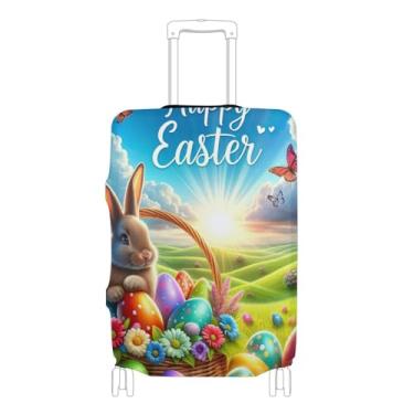 Imagem de Joisal Capa protetora de mala fofa, cores antiarranhões, capa de viagem para mulheres, coelho da Páscoa, ovos coloridos, P, serve para capa de 45 a 50 cm, ovos coloridos de coelho de páscoa, S 18-20