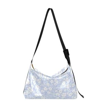 Imagem de Bolsa feminina de couro Hobo de jardim de margarida de abelha para mulheres, bolsa de ombro grande com estampa floral, Floral vintage azul claro