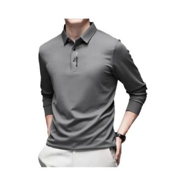 Imagem de Camisa Polo Masculina Casual De Negócios De Manga Longa Em Cor Sólida 