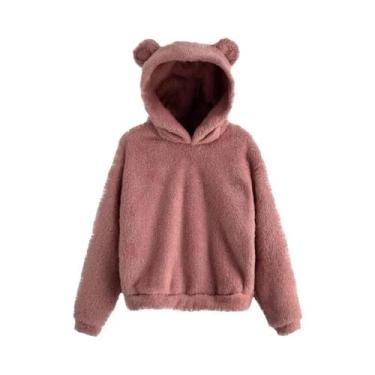 Imagem de Moletom Feminino De Inverno Com Capuz De Pelúcia, Manga Longa, Orelhas