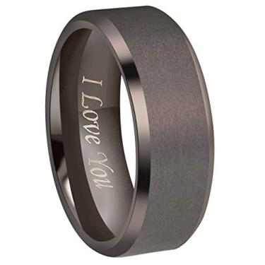 Imagem de Crownal 4 mm 6 mm 8 mm Preto/Prata/Metal/Ouro Tungstênio Casal Anéis Homens Mulheres Fosco Acabamento Escovado Centro Gravado "I Love You" Tamanho 4 a 17, Tungstênio, Tungstênio