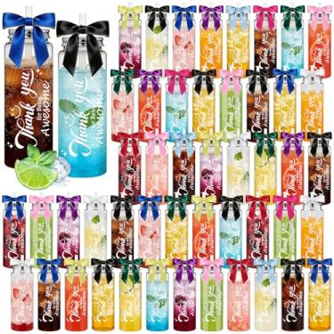 Imagem de deapera 50 peças de copos de plástico de 500 ml, agradecimento, presentes para funcionários inspiradores com tampas, canudo e laço torcido - copo fino de acrílico reutilizável para professores e