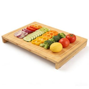 Imagem de BAMOTTO CRAFT BAMBOO 32 cm x 56 cm Tábua de corte de bambu para cozinhas - defletores destacáveis como pernas de suporte, ideal para máquina de lavar louça de bancada, fogão e tampa de pia (economia