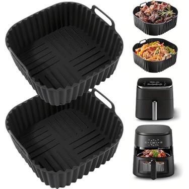 Imagem de Forros de silicone para fritadeira a ar quadrados, pacote com 2, forros para airfryer de 7,1 polegadas, 4-7 QT, reutilizáveis, forno, forno, forno, bandeja, acessórios para tigelas, cozinha