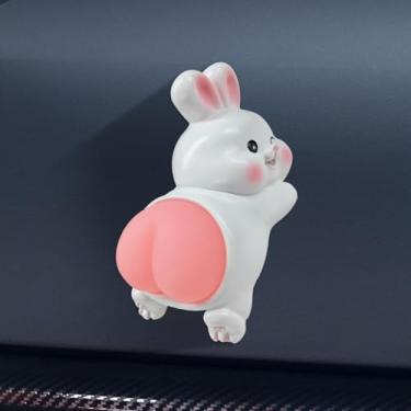Imagem de Tuxihapp Cute Bunny Bouncy Butt Car Dashboard Decoration - Estatueta engraçada de coelho acessórios para espelho retrovisor de carro - Mini console central de veículo de resina e ornamento de painel