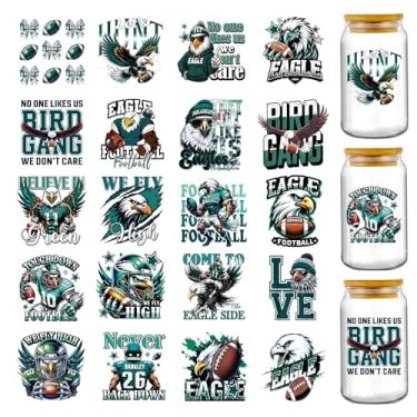 Imagem de AFRITEE Envelopes de copo UV DTF - 20 folhas verde dia de jogo de futebol UV DTF copo envoltório para vidro de 473 ml, adesivos de transferência a frio de arco de futebol decalques DIY garrafa de água