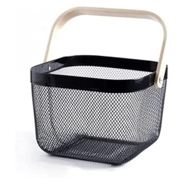 Imagem de fruteira cesta Cesta de frutas e vegetais lanche caixa de armazenamento portátil bandeja de frutas ferro forjado frutas azul tigela grande bancada